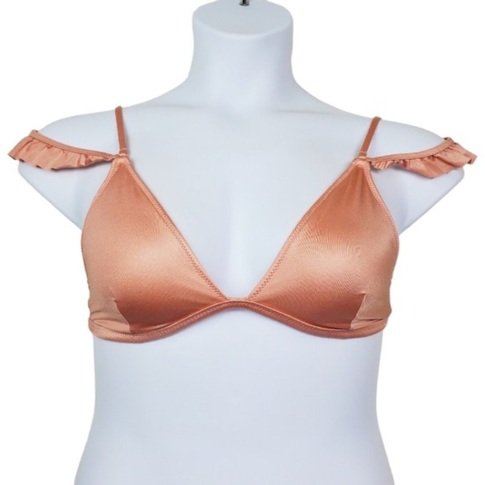 Victoria's Secret Pink Nude Peach Flutter Strap Swimsuit Bikini Top Size S